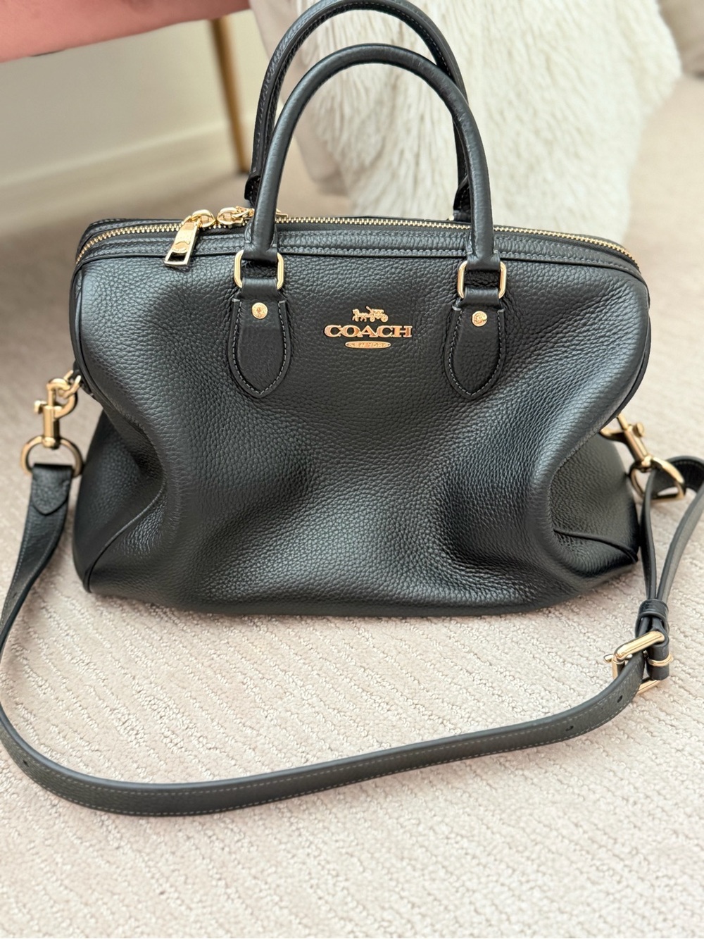 COACH NWT  Black Pebbled ROAN Leather Satchel with Gold Hardware